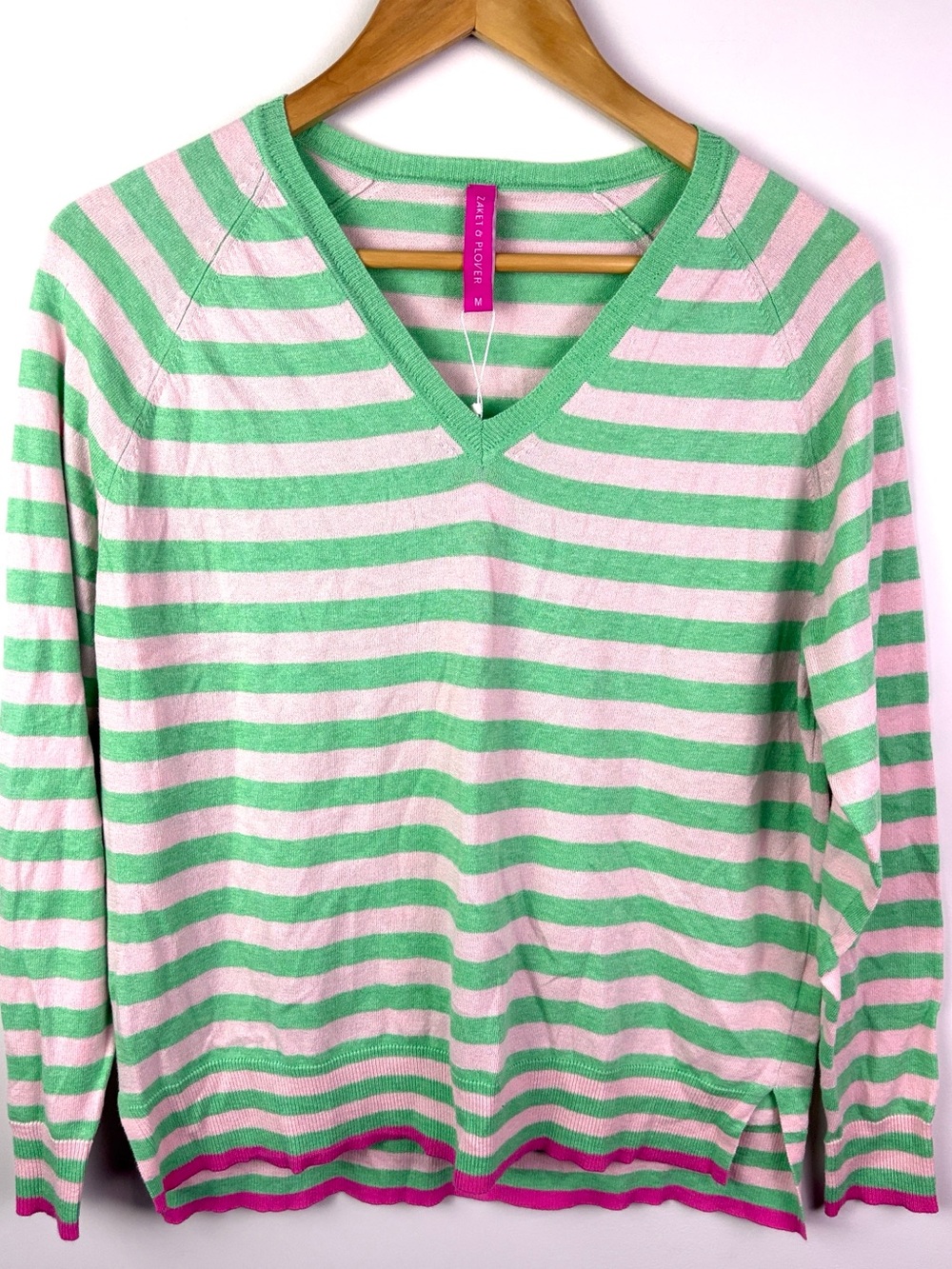 NWT Zaket & Plover Striped V-Neck Sweater in Mint Green and Light Pink size M